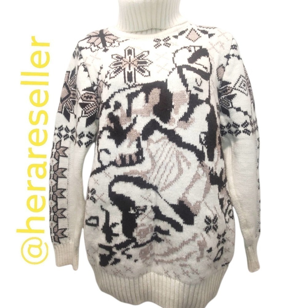 Manz Collection KNIT PULLOVER IN OFF-WHITE/BLACK Large Turtleneck